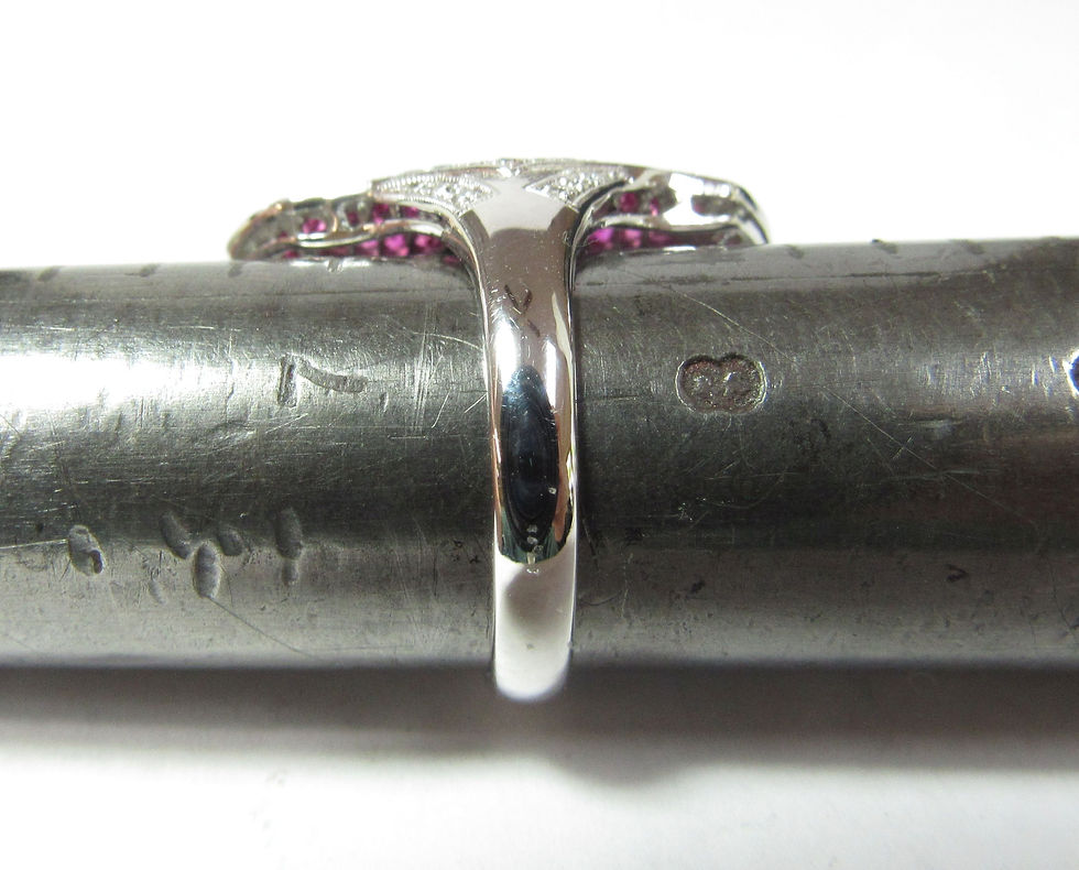 Thumbnail: Solid 14k white Gold Ring with Fitted Natural Rubies & Diamonds