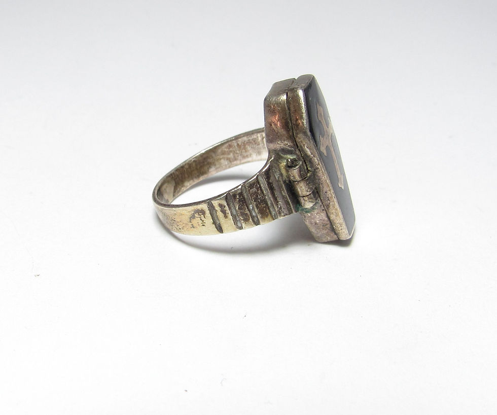 Thumbnail: Vintage Casket Poison Sterling Silver Ring w / Black Enamel Silver Cross