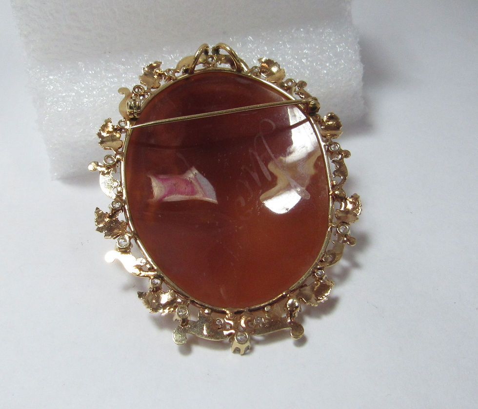 Thumbnail: Large 14k solid Gold Natural Diamond Frame Holding One Piece Shell Cameo