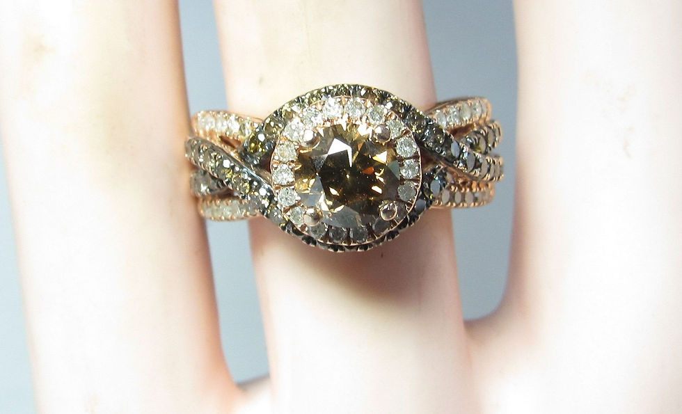 Thumbnail: Solid 10k Rose Gold Ring with Cognac & White Natural  Diamonds & Halo