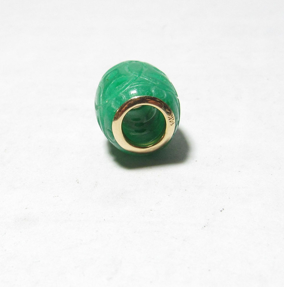Thumbnail: Green Carved Natural Jade Slide Pendant with 14k Gold Ends