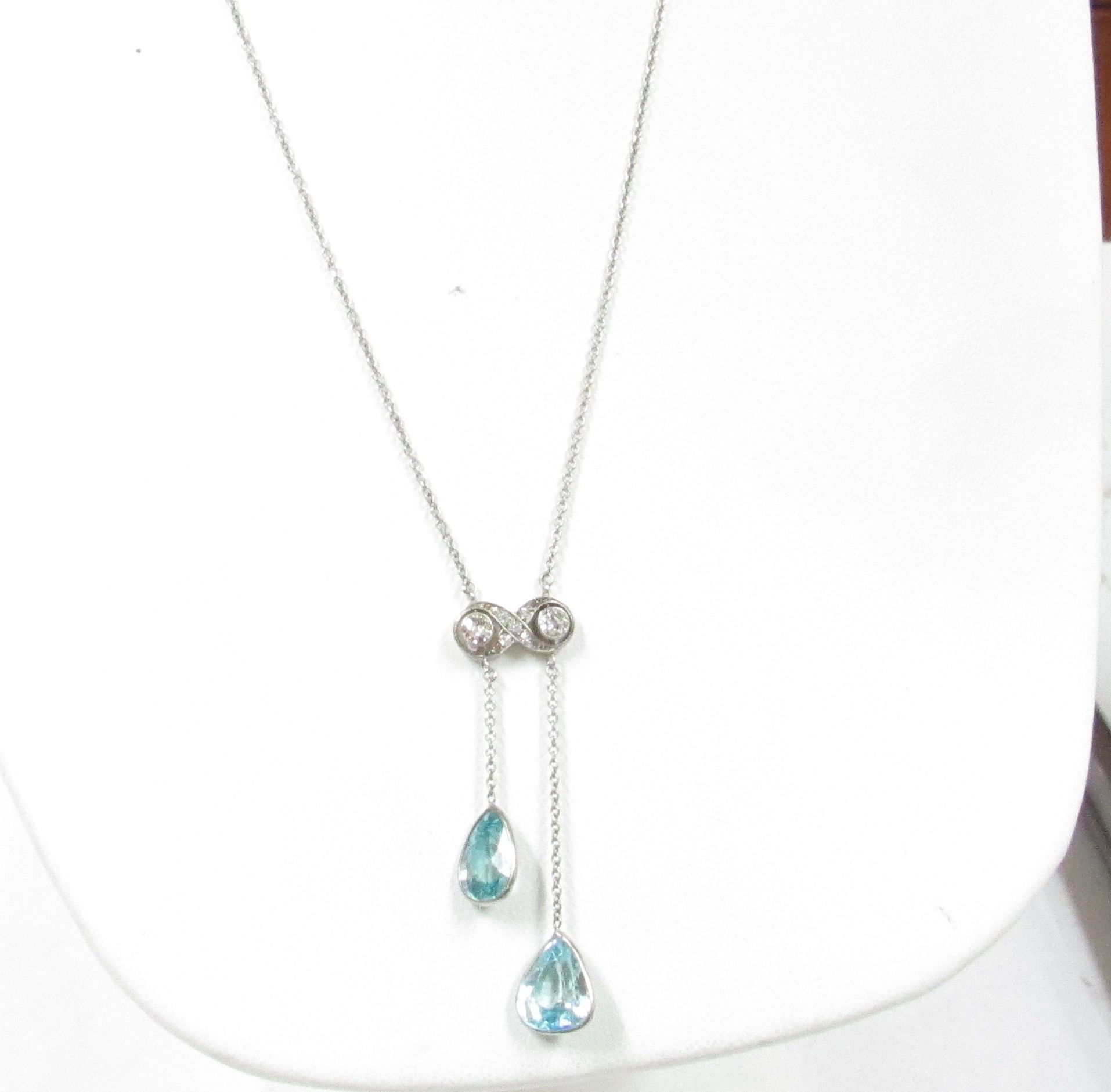 Vintage 14K Gold Necklace w/ Drop Natural Blue Zircons & Diamonds