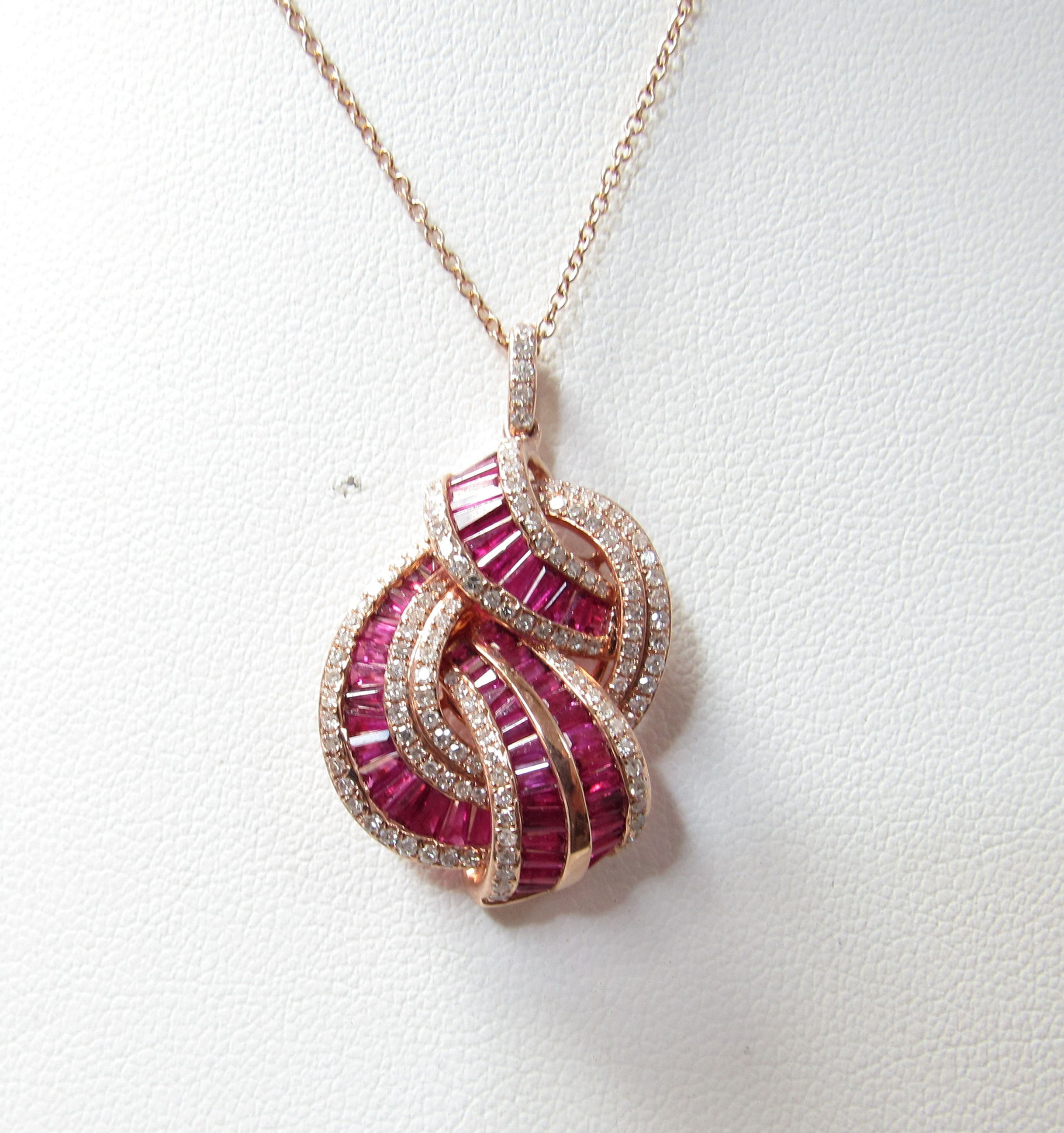 Effy Ruby Royal 14K Rose Gold Ruby & Diamond Pendant w / Chain