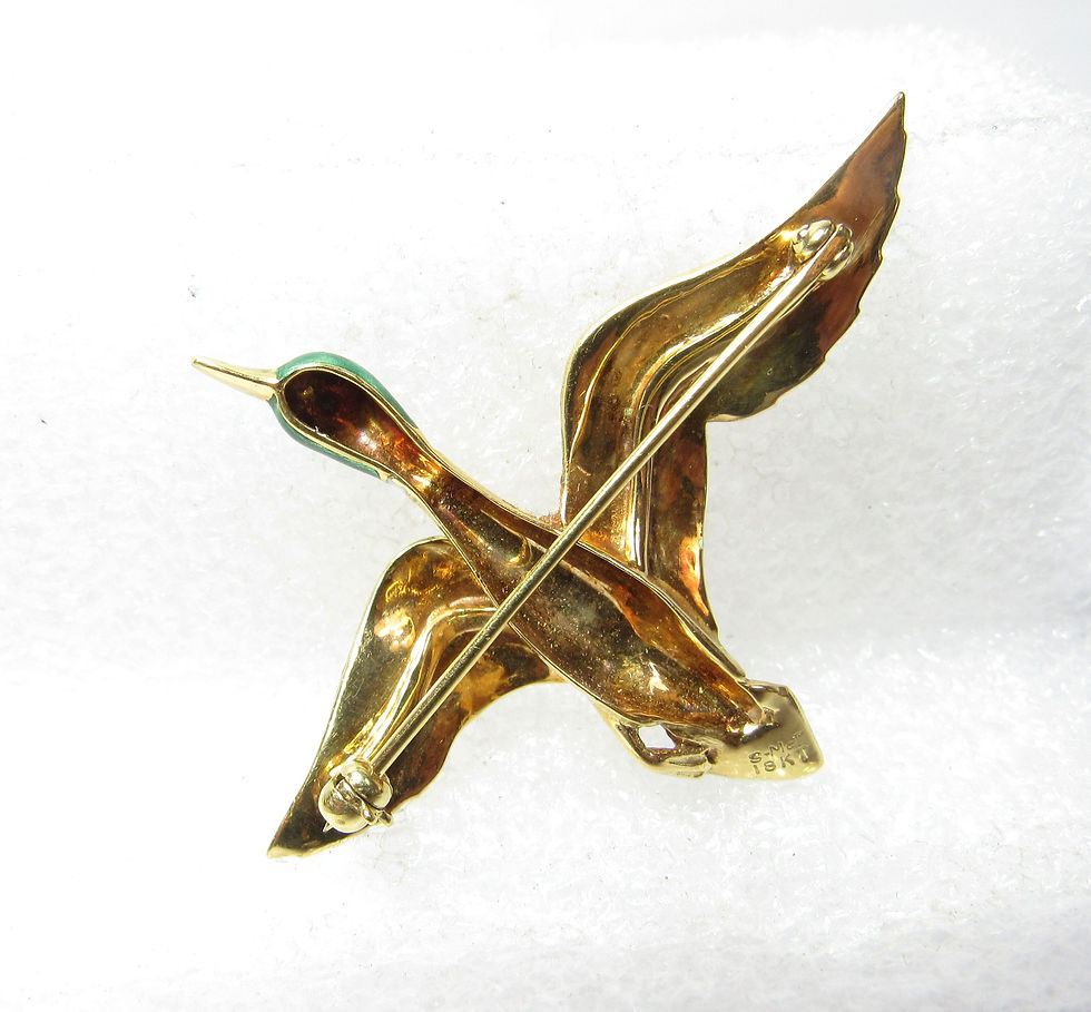 Thumbnail: Solid 18K Gold Enameled Mallard Duck Brooch
