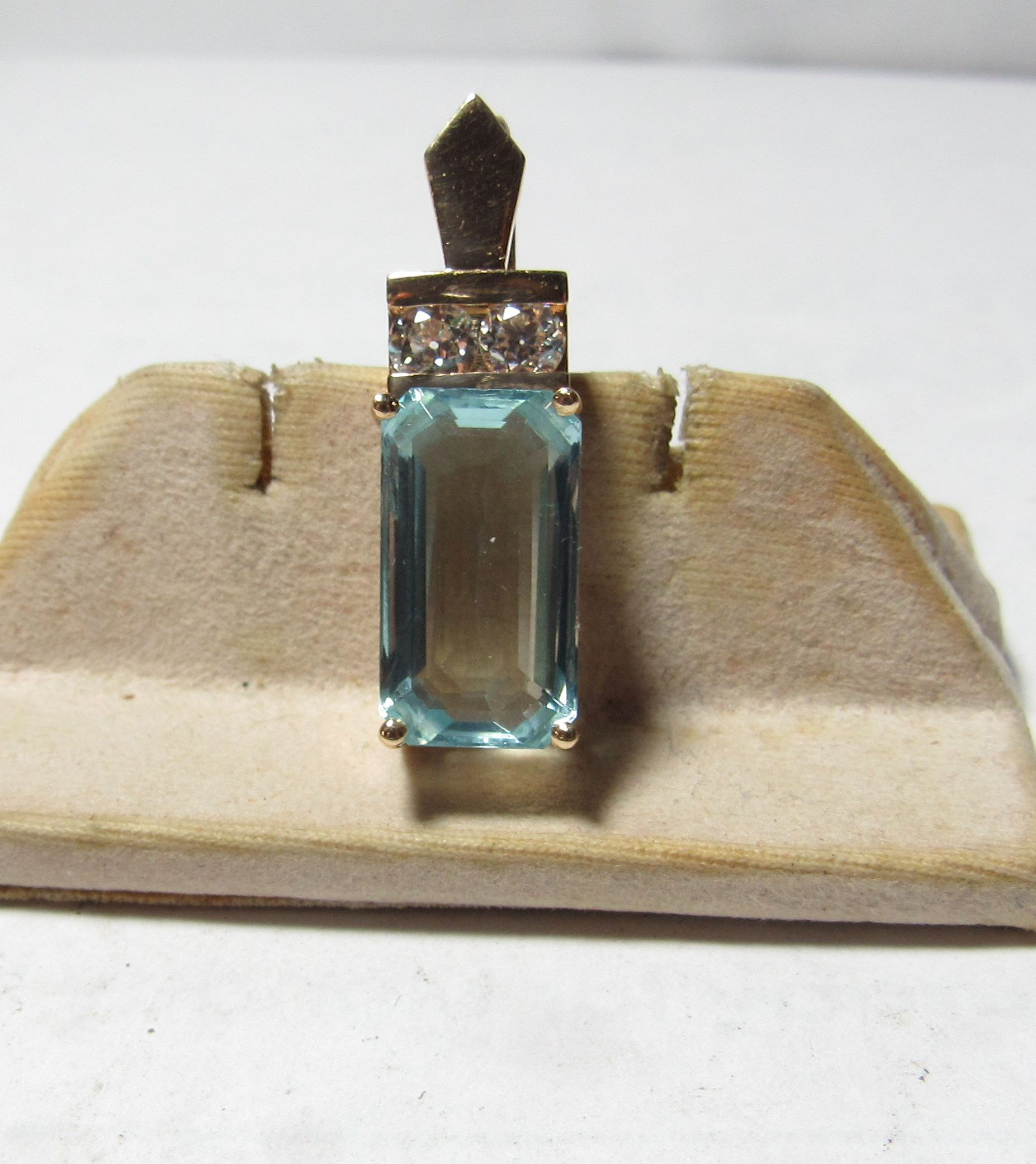 Custom 14k Pendant w / 7.3 ct Natural Aquamarine & European Cut Diamonds