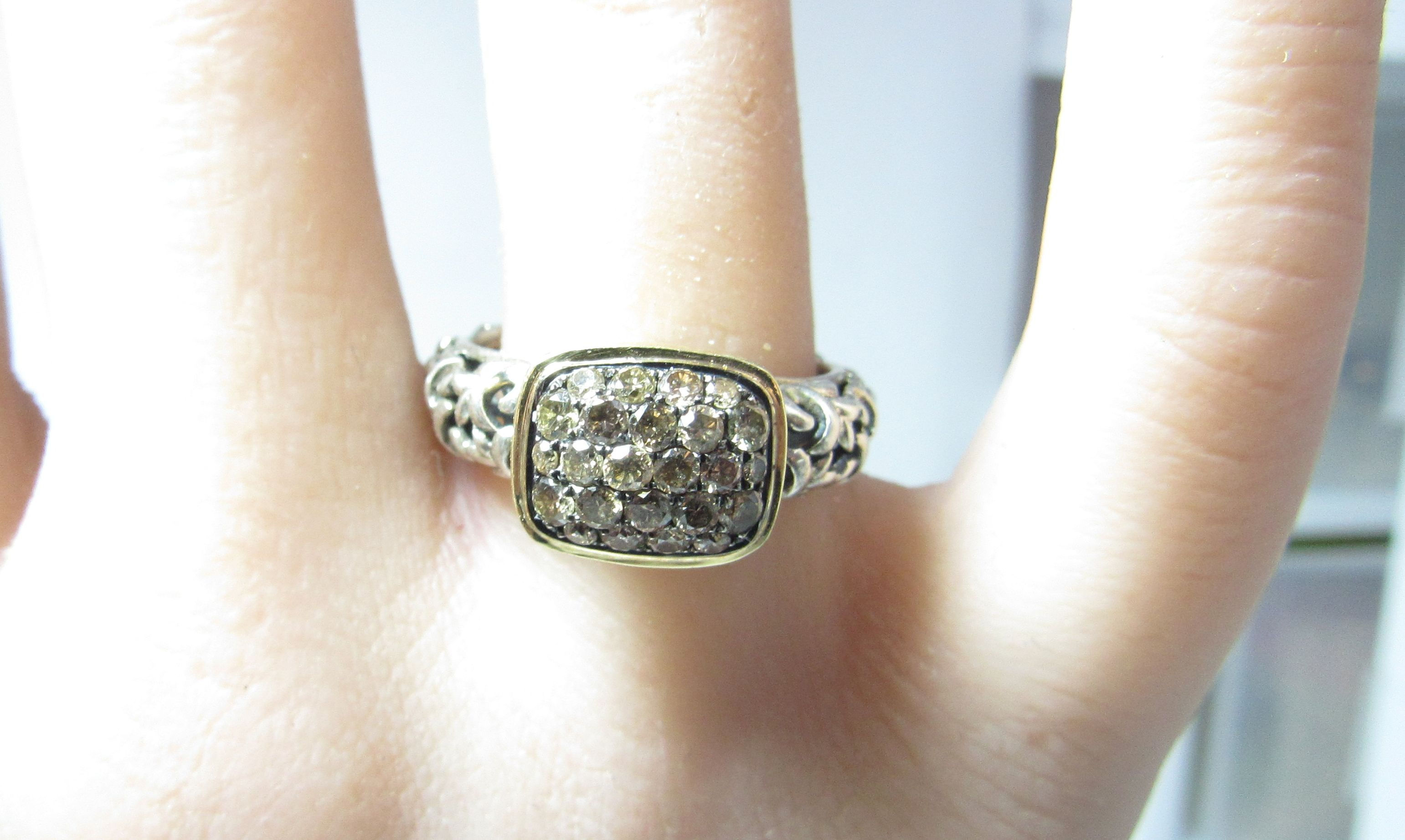 14K & Sterling Silver C. Krypell Ring with .65 cts Round Cognac Nat'l Diamonds