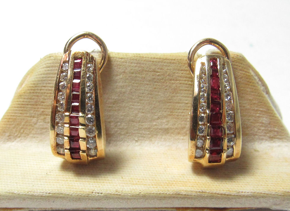 Drop Dangle 14k Solid Gold Earrings Natural Diamonds Red Rubies