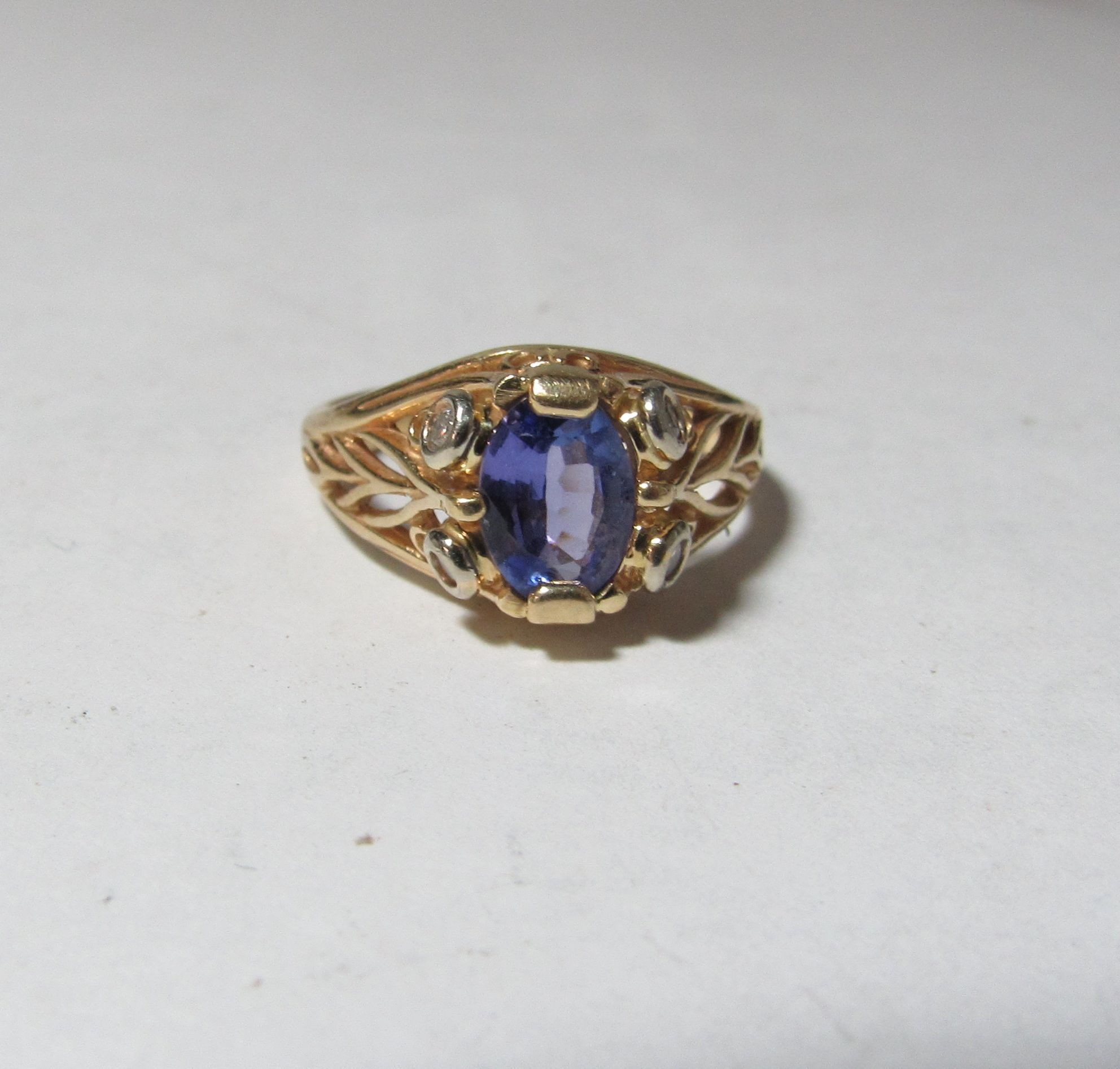 Solid 14k Gold Ring with Natural Tanzanite and Diamonds by KABANA
