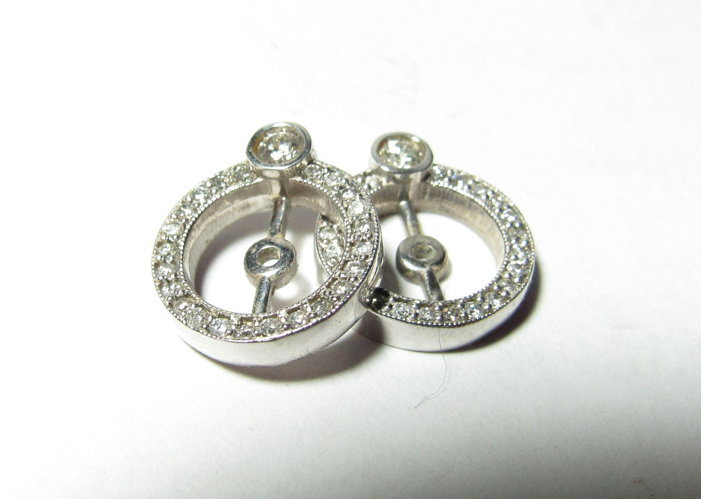 14K Solid White Gold Round Earring Jackets w / Round Brilliant Natural Diamonds