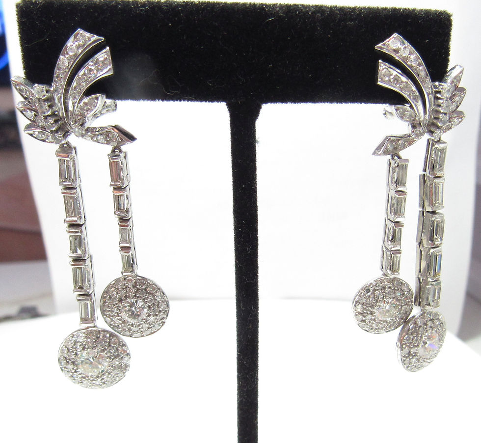 Thumbnail: SOLD / Gorgeous Platinum Art Deco Natural Diamond Drop Earrings