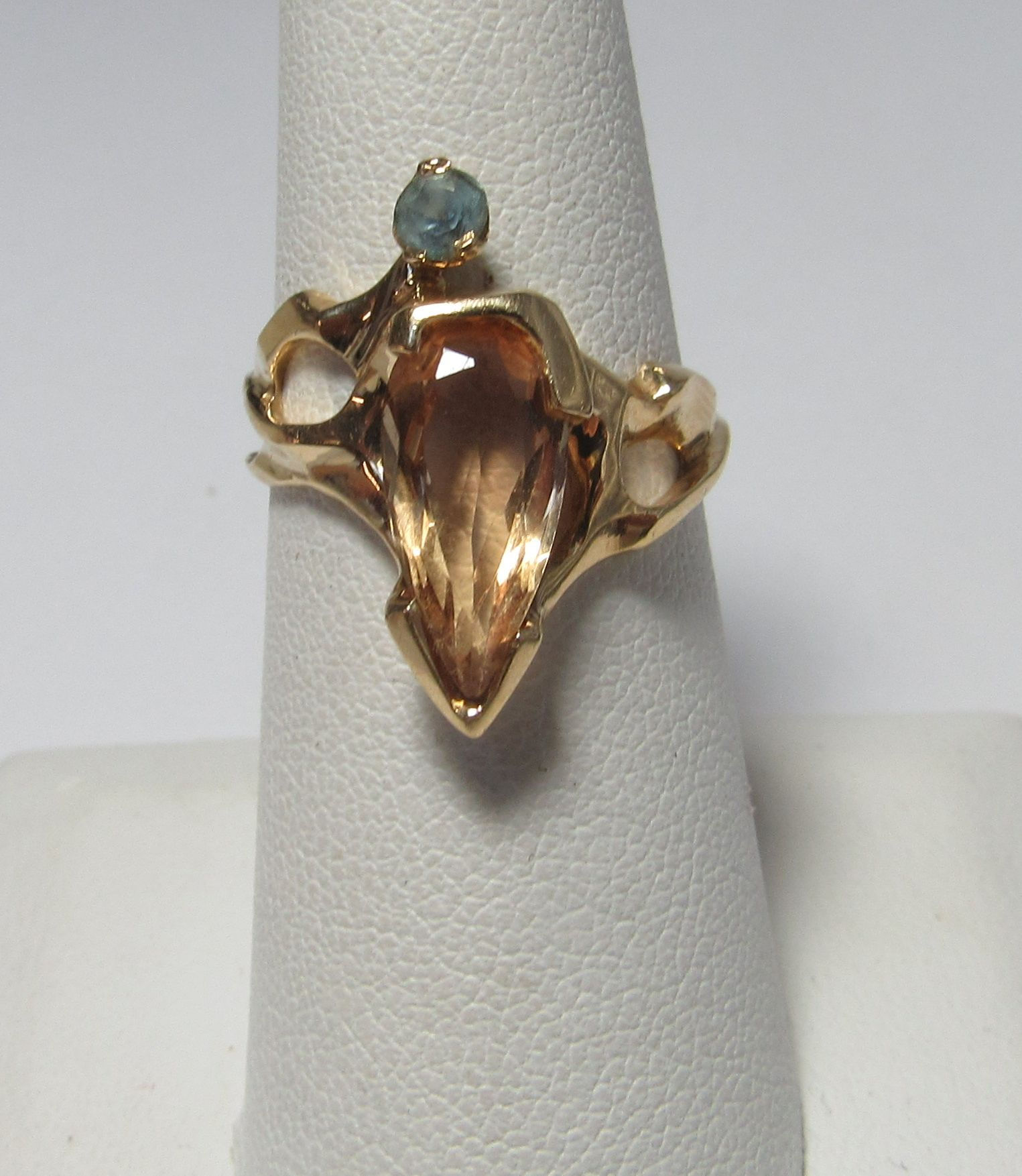 Custom made 14k Gold Ring w / Pear Shape Natural Topaz