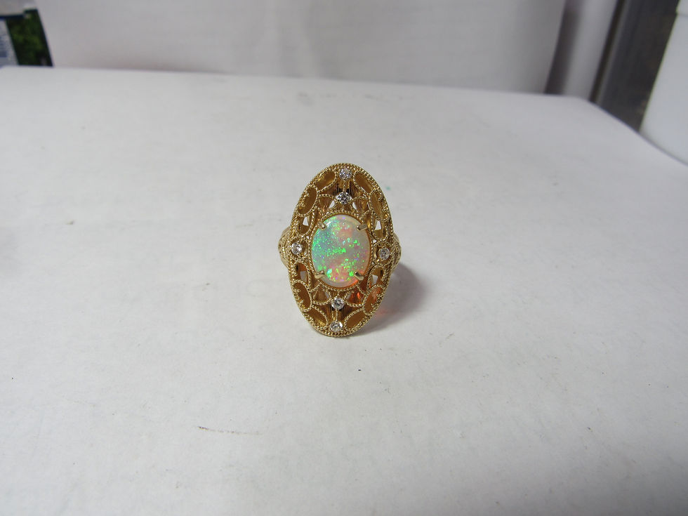 14K GOLD Custom Ring with Colorful Natural Opal & Diamonds