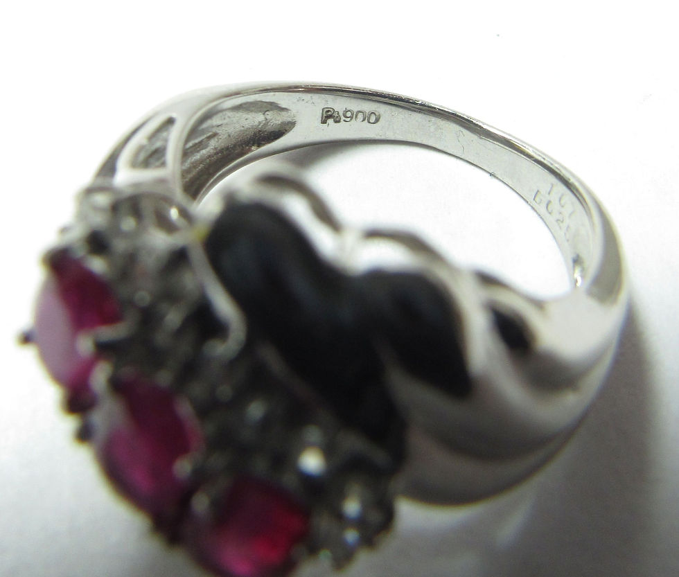 Thumbnail: Solid PlatinumRing with Red Oval Natural Rubies and Diamonds