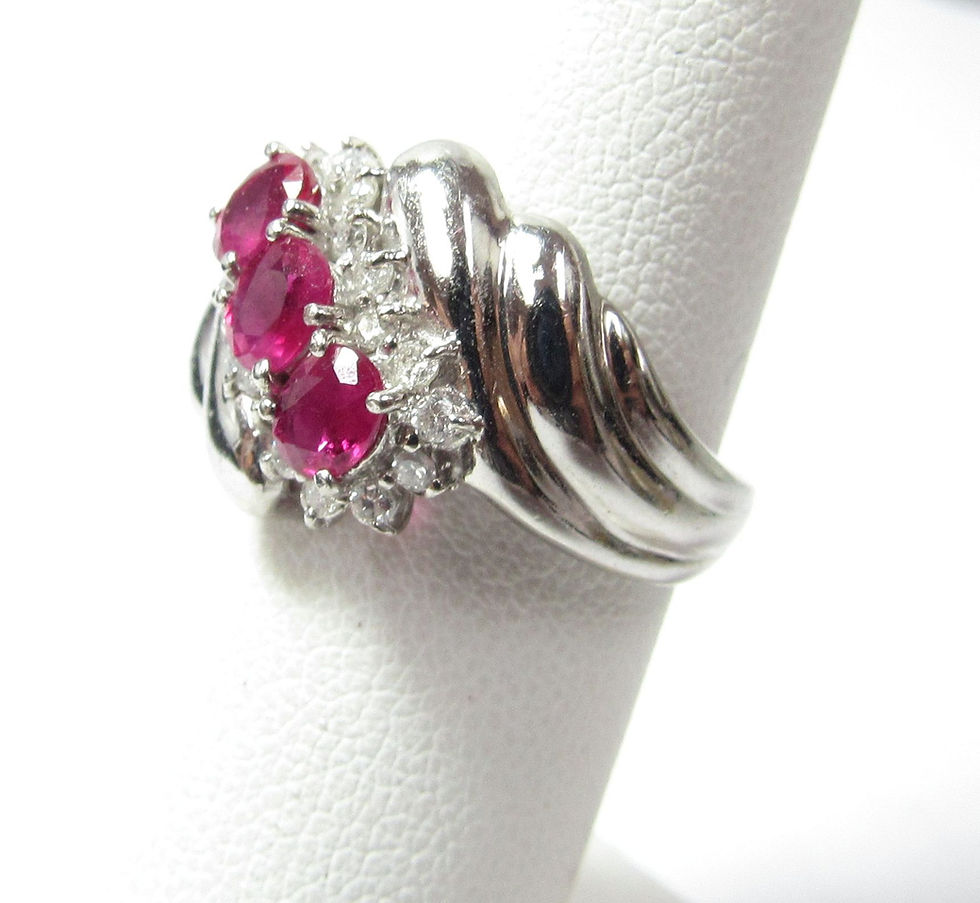 Thumbnail: Solid PlatinumRing with Red Oval Natural Rubies and Diamonds