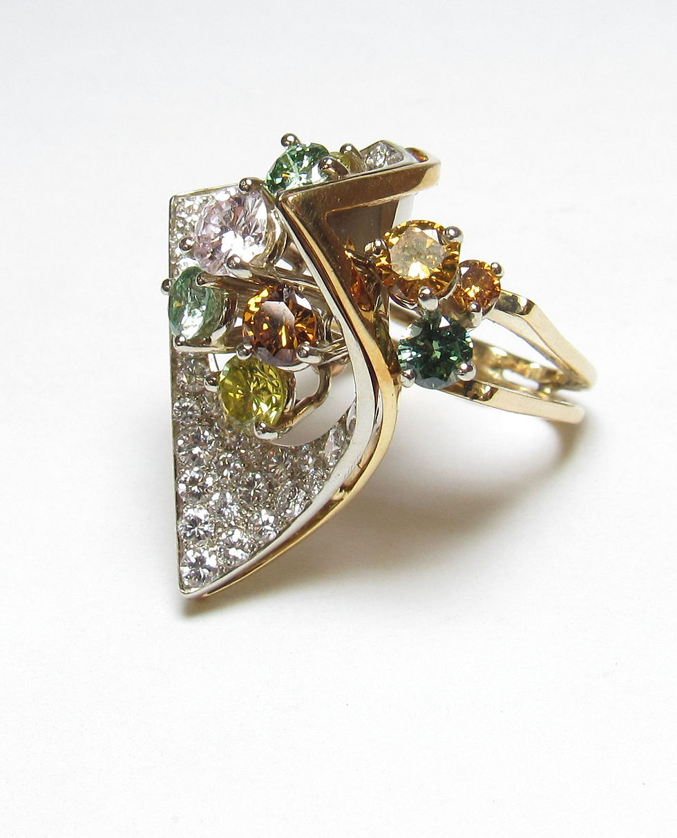 Thumbnail: SOLD/ Custom 18K Gold Ring with Multi color Natural Diamonds Size 5
