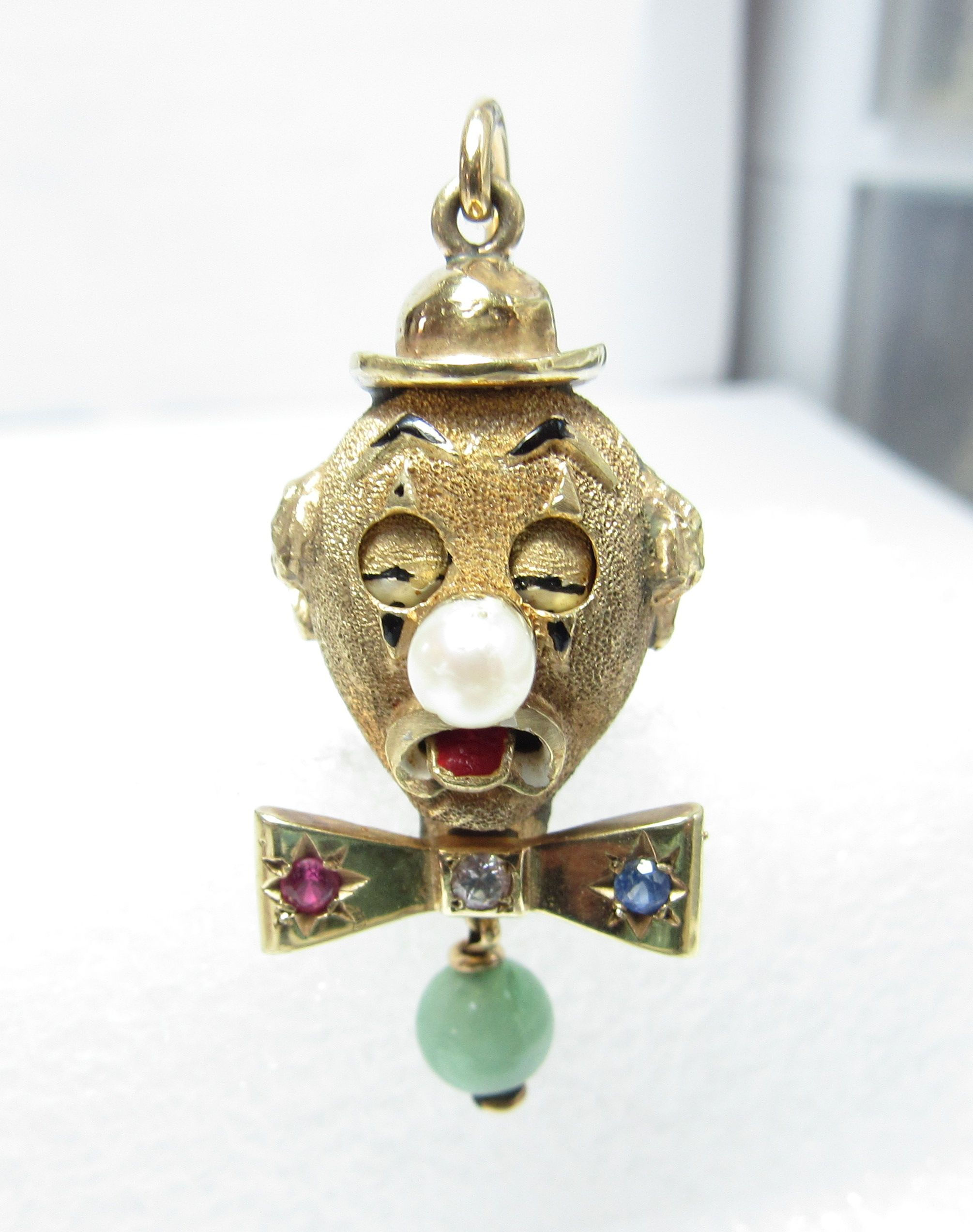Mechanical 14k Gold Clown Stick Pin with Movable Eyes and Tongue