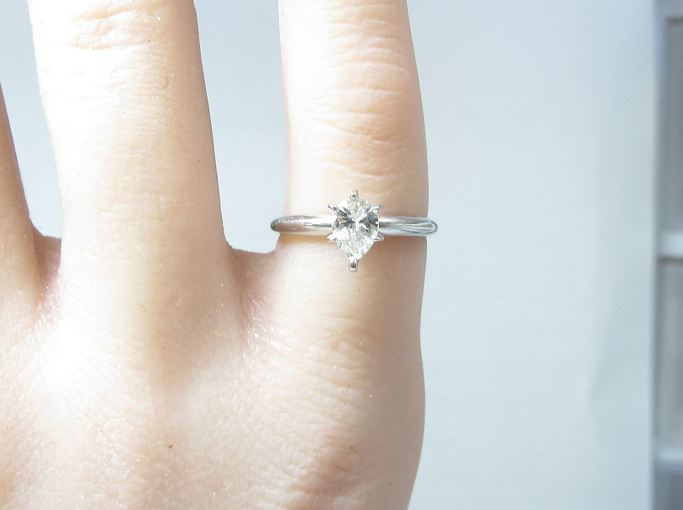 Thumbnail: Solid 14k White GOLD Ring w / Pear Shape .36 ct Natural Diamond