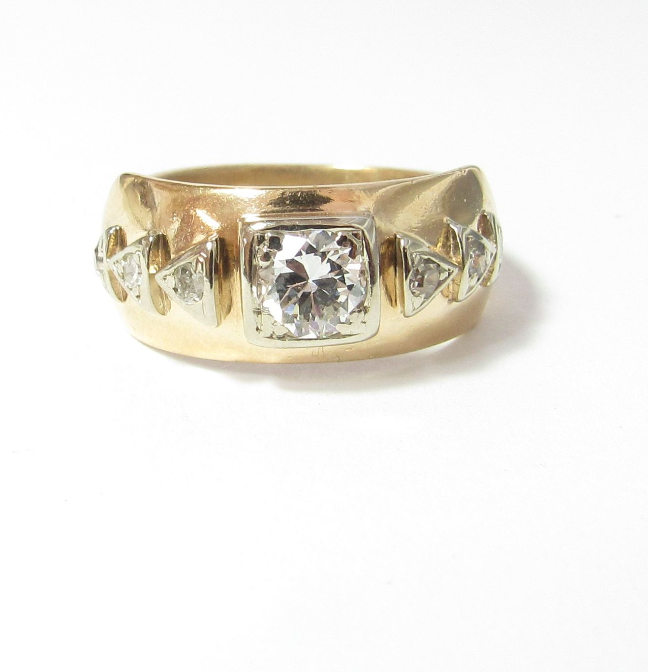 Vintage 14k Gold Band w / .53 ct European Natural Diamond & Accents