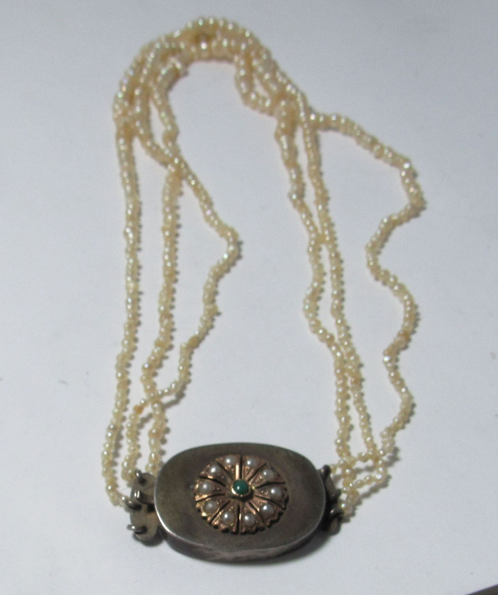 Thumbnail: Rare Victorian Triple Strand Salt Water Natural Pearl Necklace