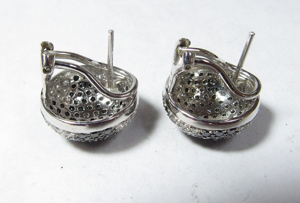 Thumbnail: SOLD/ Solid 18k White Gold Dome Earrings w/ Natural White & Black Diamonds