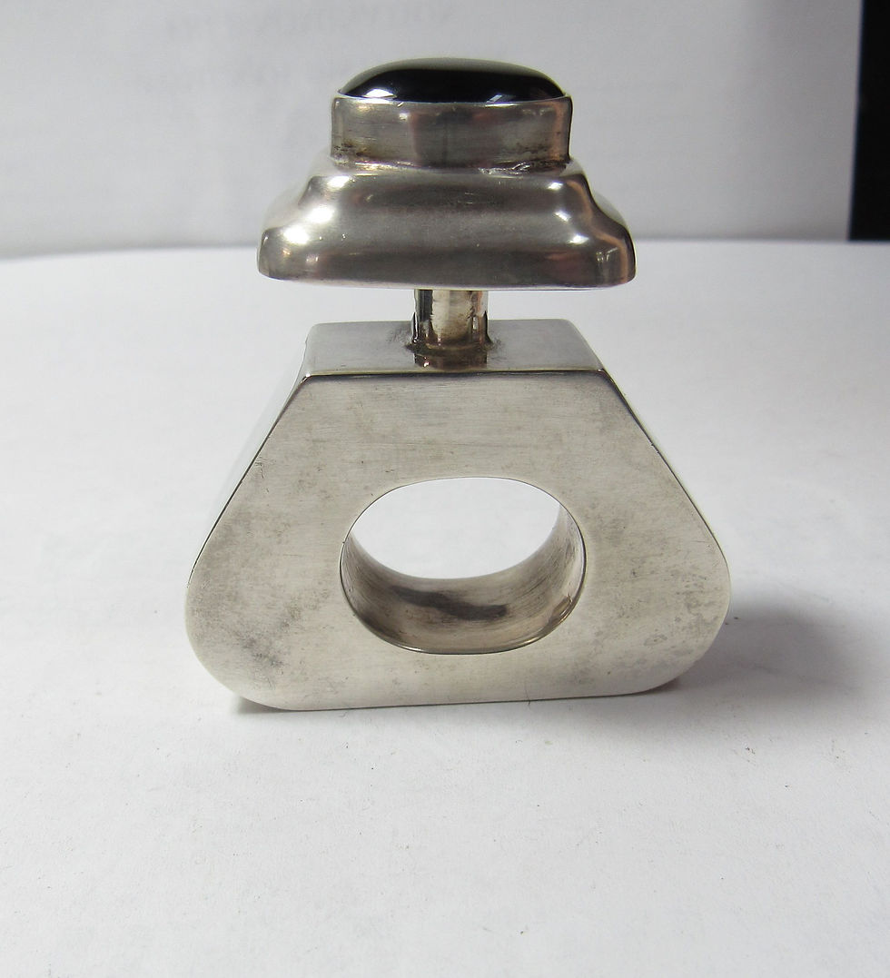 Large Odd Shape Sterling Silver Perfume Bottle with Onyx