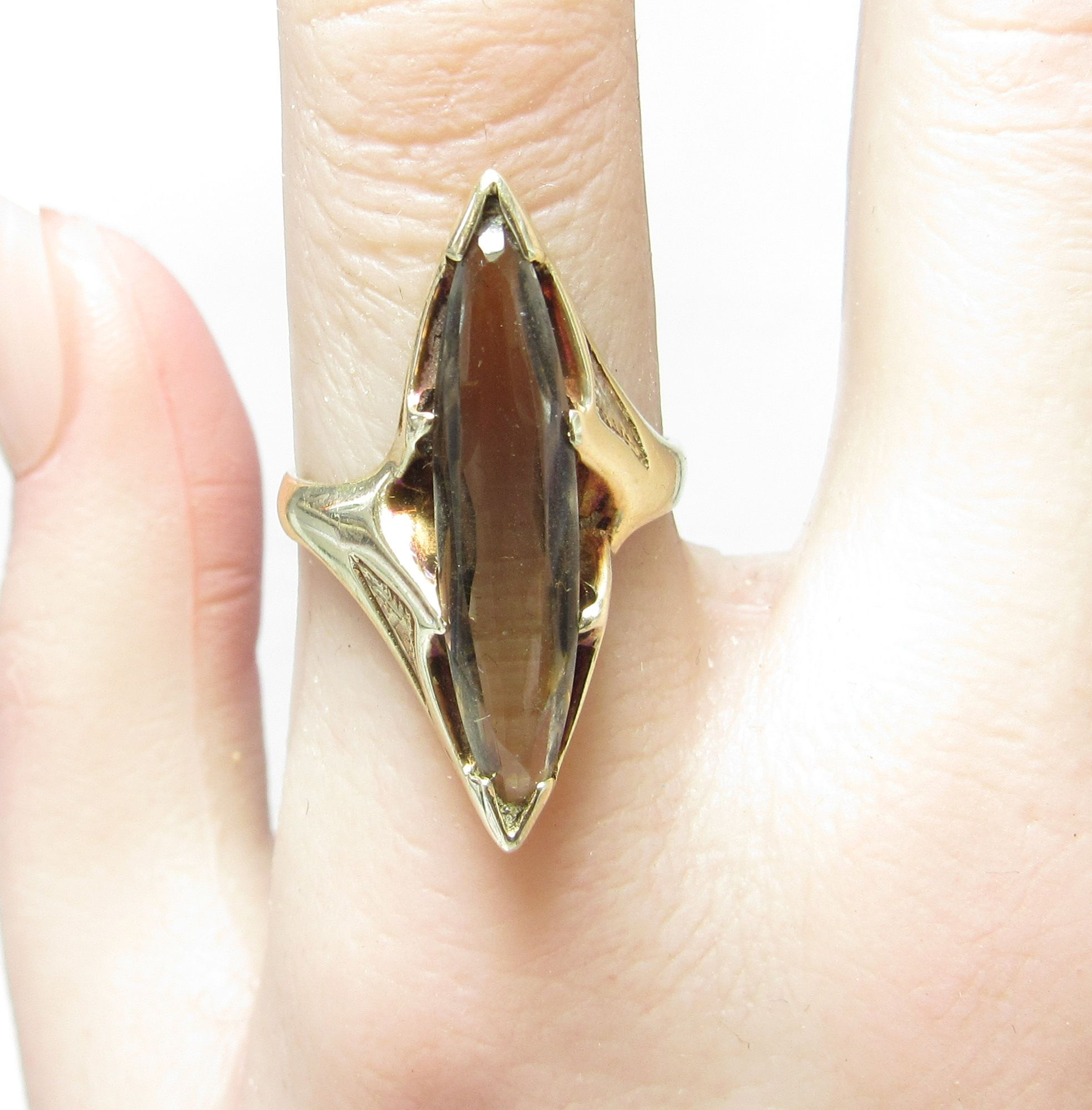 Custom 10k Gold Ring with Long Natural Smoky Quartz