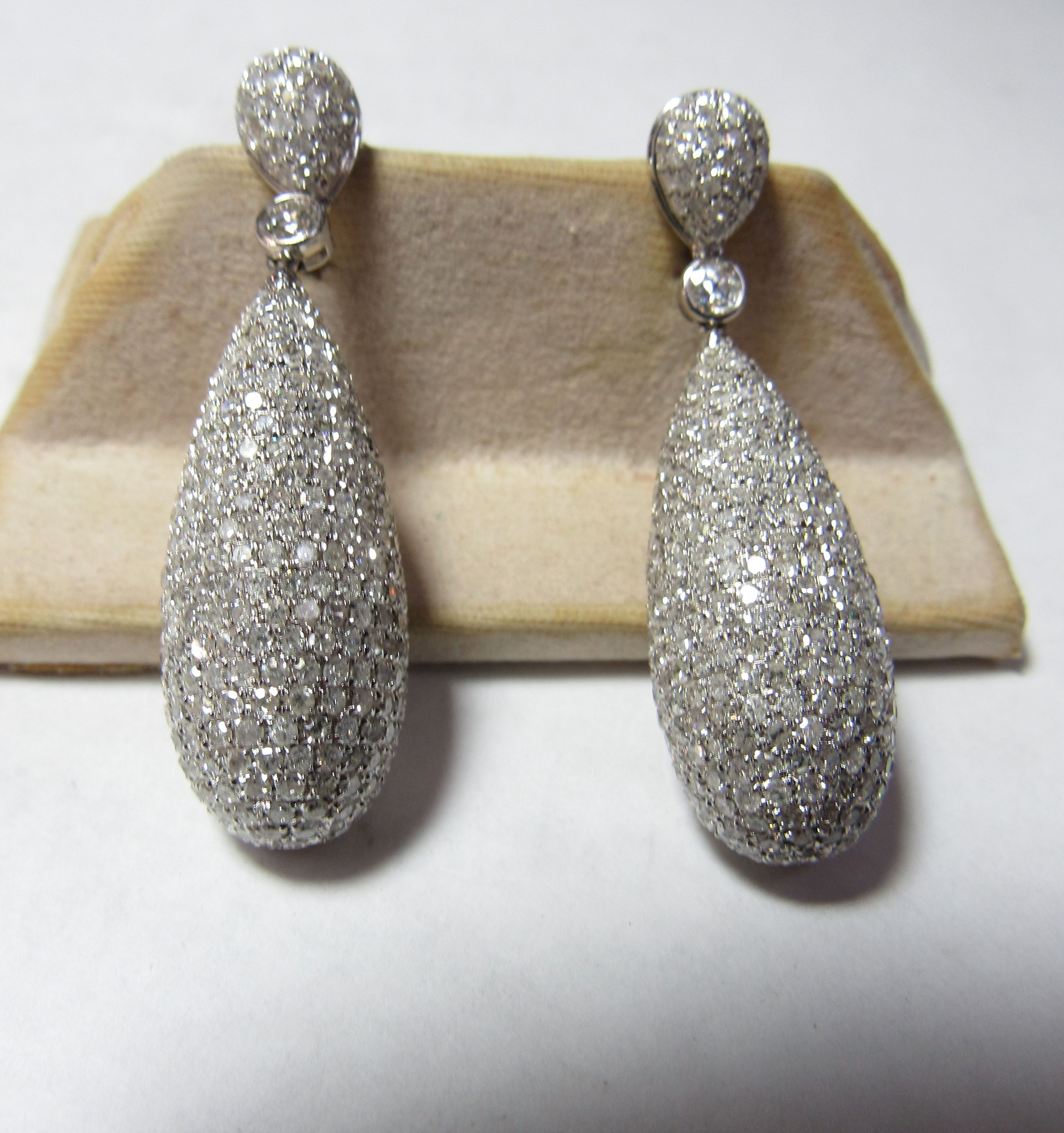 Solid 18k White Gold Dangle Earrings with 5.00 cts + Natural Diamonds