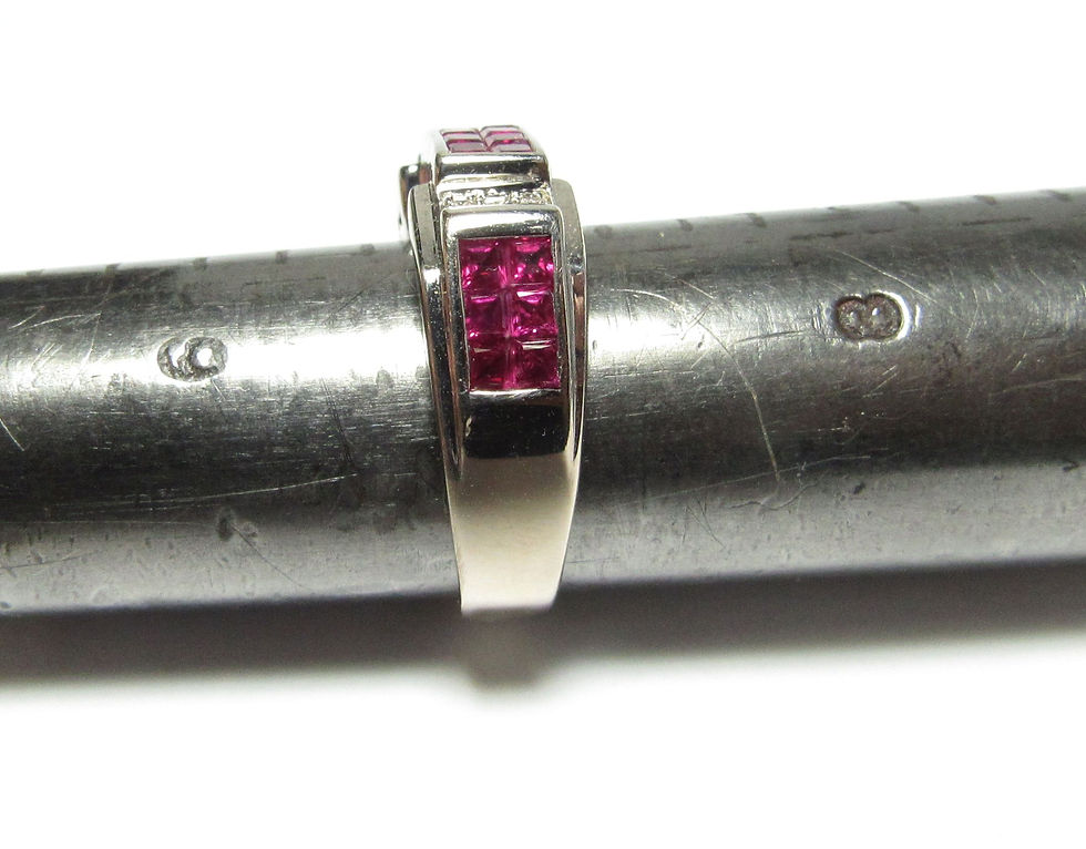 Thumbnail: SOLD / Solid 18k White GOLD Ring w / Blood Red Natural Rubies & Diamonds