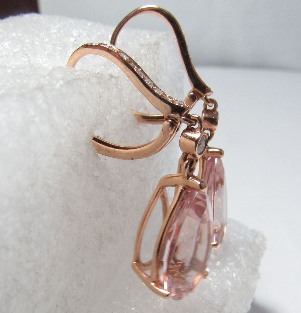 Thumbnail: 14K Solid Rose Gold Drop Earrings with Natural Morganite & Diamonds