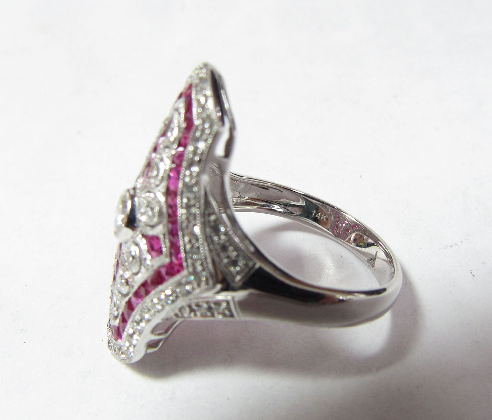 Thumbnail: Solid 14k white Gold Ring with Fitted Natural Rubies & Diamonds