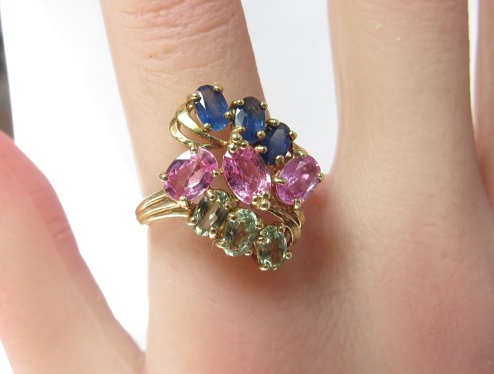 10k Solid Gold Ring w / Natural Blue, Pink, and Green Sapphires 3.75 cts
