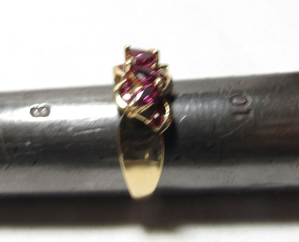 Thumbnail: Solid 14k Gold Ring with Reddish Purple Sapphires