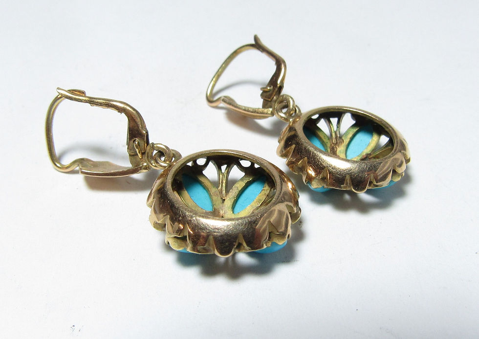 Thumbnail: Vintage 14K Dangle Earrings w / Blue Persian Natural Turquoise