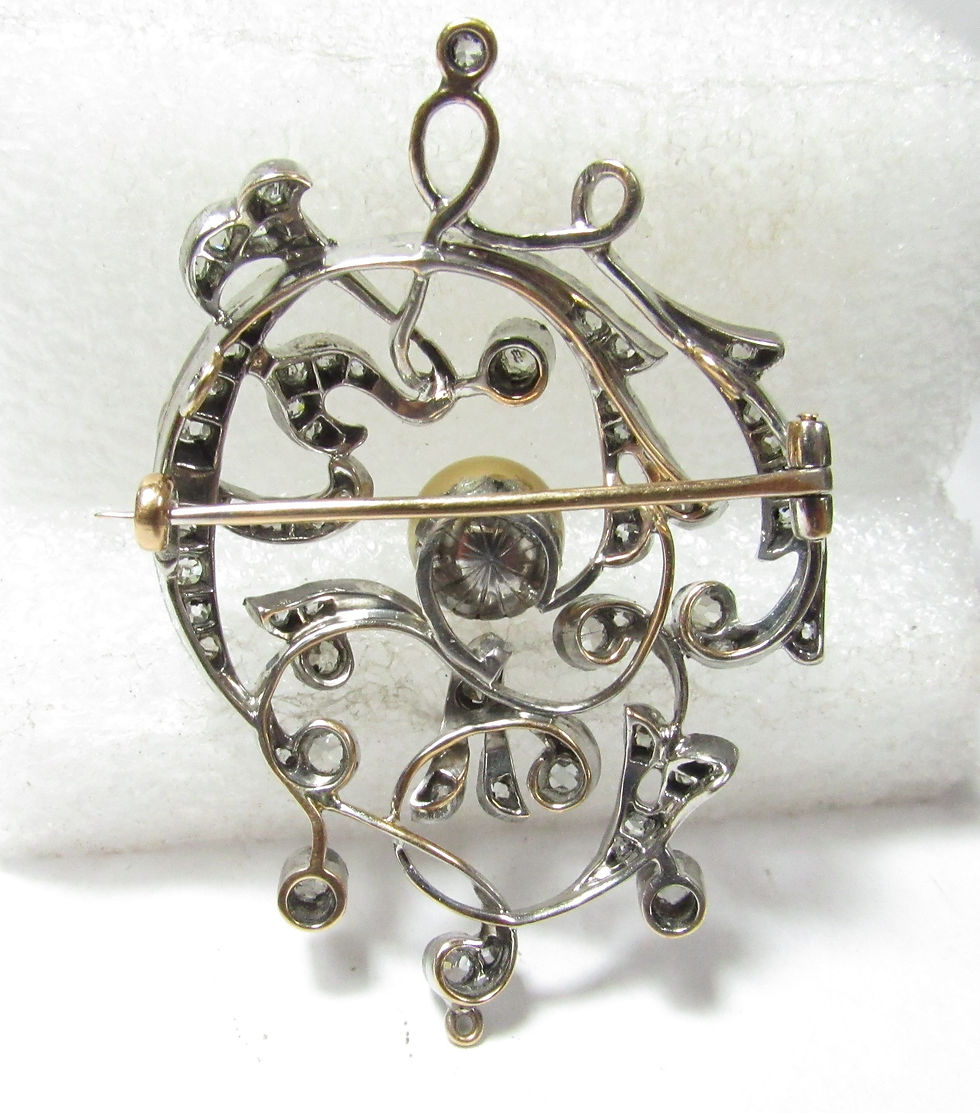 Thumbnail: Victorian 18K Gold & Silver Top Rose Cut Diamond & Pearl Brooch/ Pendant
