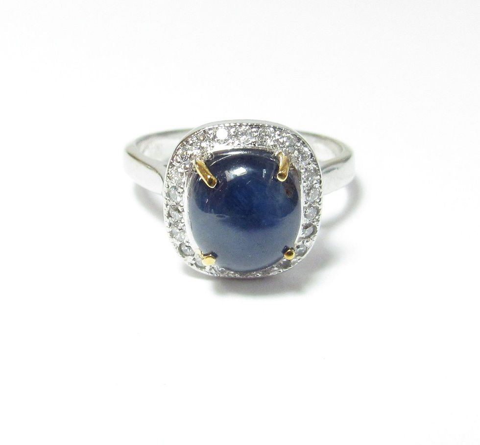 Thumbnail: Beautiful Blue Cab Sapphire and Diamonds Set in a 14k White Gold Ring