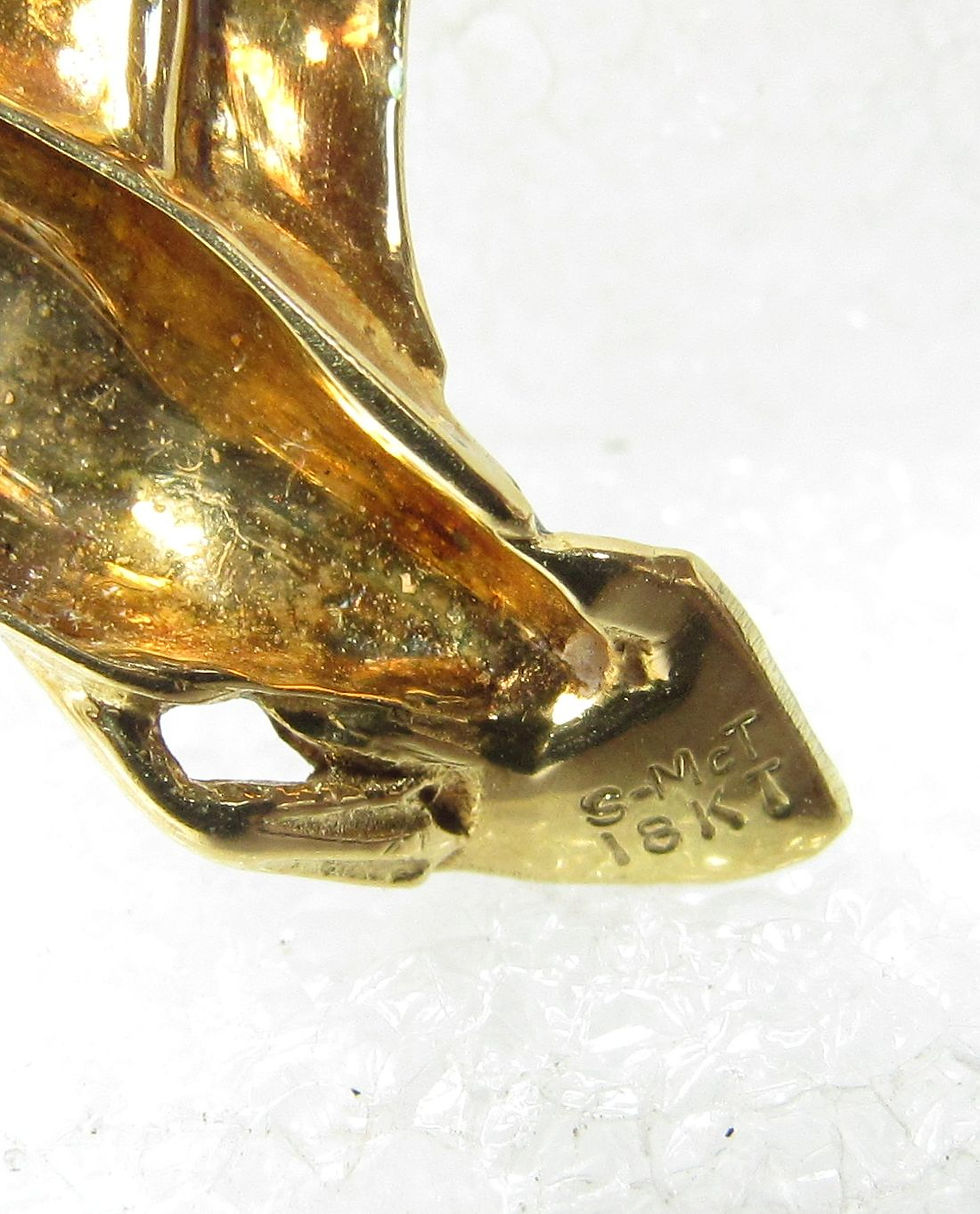 Thumbnail: Solid 18k Gold Enameled Mallard Duck Brooch