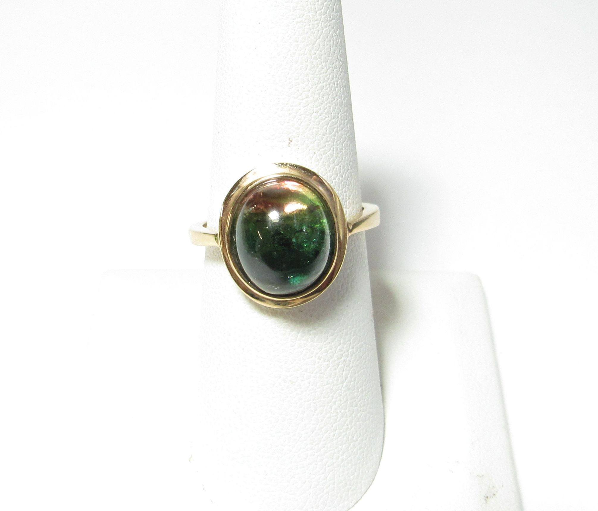 Solid 14k Gold Ring w / Cab Natural Watermelon Tourmaline