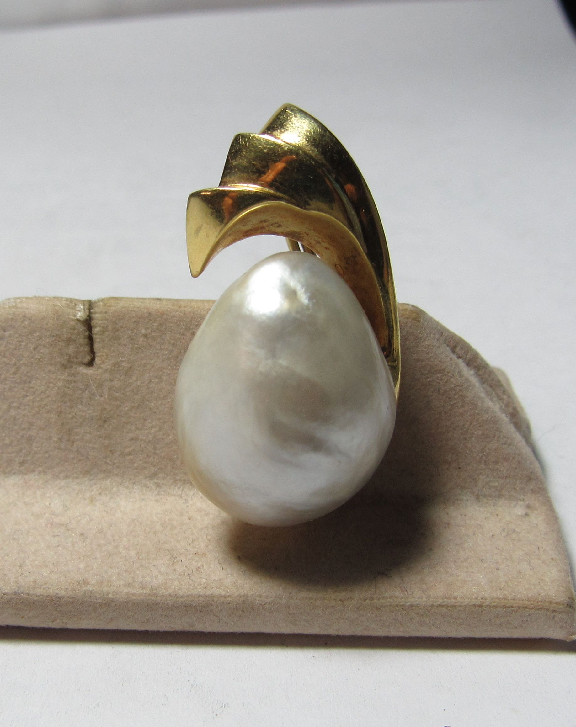 18K Gold Custom Sweater Clip / Pendant with Huge Baroque South Sea Pearl