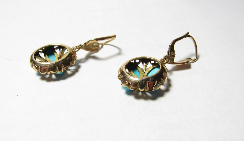 Thumbnail: SOLD /14K Dangle / Drop  Gold Earrings with Blue Natural Turquoise