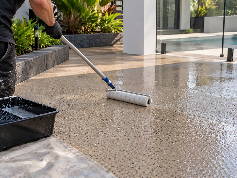 Protective sealer being applied to a decorative concrete surface