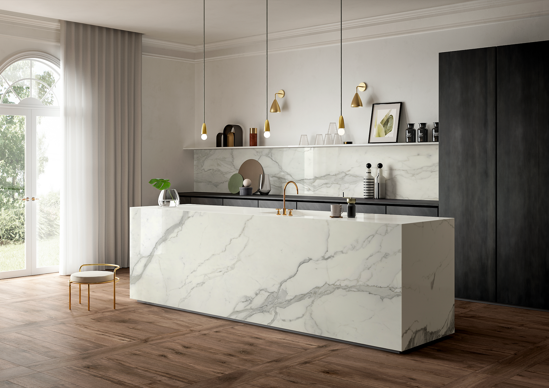large format tiles, porcelain benchtop, large format tiles kitchen