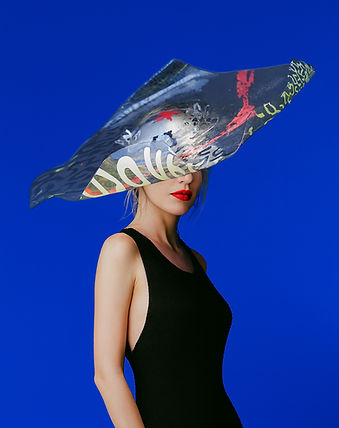 Colorful ai futuristic hat, full of colors and shapes, editorial photography