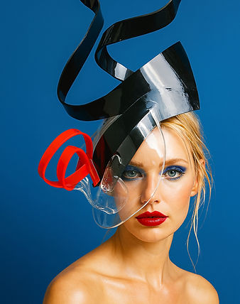 Colorful ai futuristic hat, full of colors and shapes, editorial photography