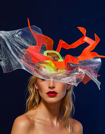Colorful ai futuristic hat, full of colors and shapes, editorial photography