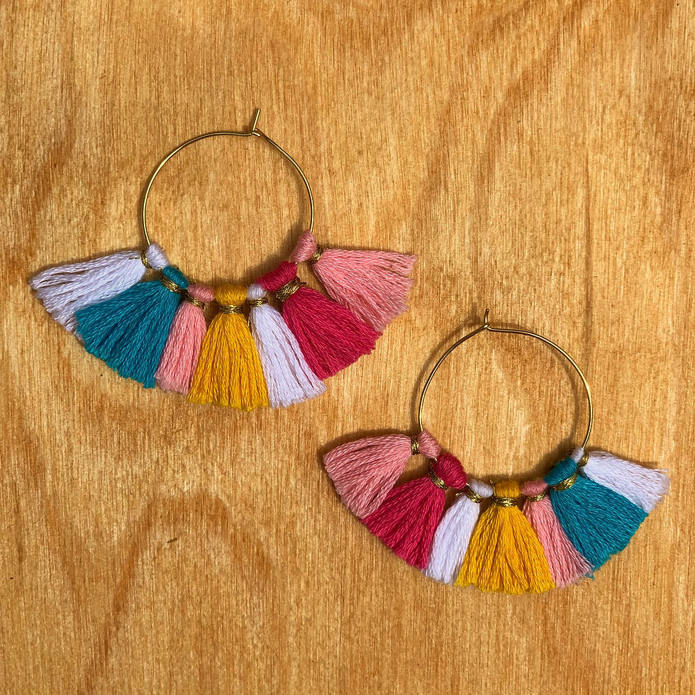 Multicolored Tassel Gold Hoop Earrings