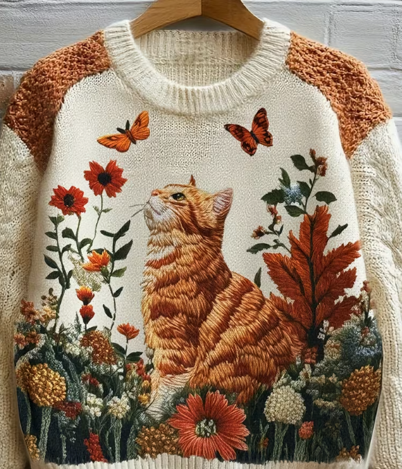 Miniatura: Sweater "Corazón Negro: Edición Alma Felina" – Suéter de Tejido Artístico Gato