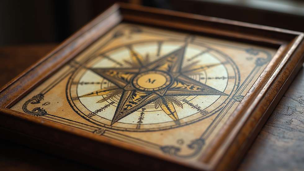 Close-up view of a framed mystical artwork with alchemical symbols