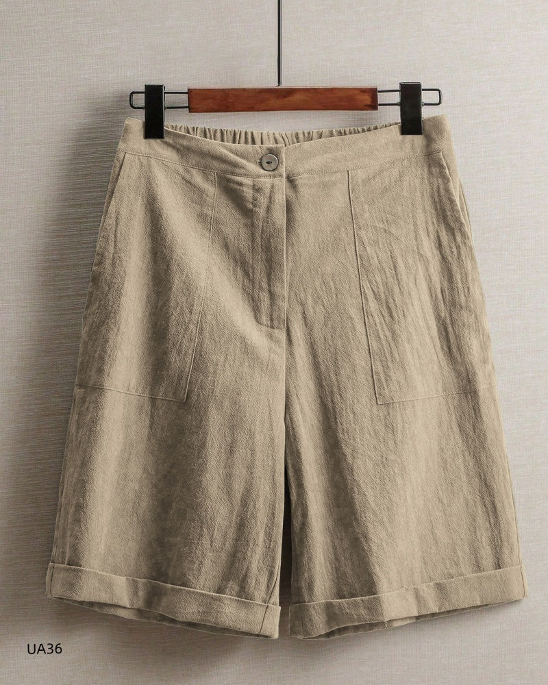 Women's High Waist Cotton Linen Blend Shorts Summer Casual Loose Fit Bermuda Sho