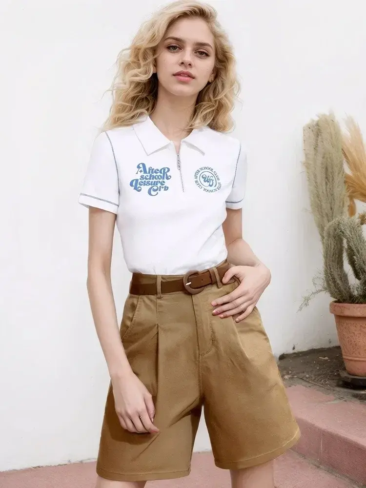 Thumbnail: Loose Slim Casual Wide Leg Short Pants Summer Women's Suit Shorts with Belt Offi