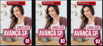 Imagens dos simulados da Banca Avança SP com conteúdos exclusivos da Pedagoflix